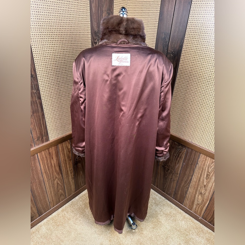 LABELLE FOURRURE FULL LENGTH BROWN RANCH MINK FUR COAT JACKET SIZE 2XL - Picture 10 of 11
